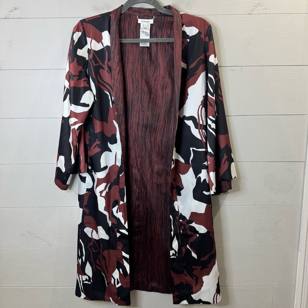 Chico's Women's Long Lined Reversible Geo Kimono Topper Size Small